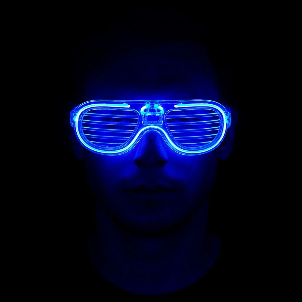 Mey İthalat® Mavi Led Işıklı Parti Gözlüğü - Neon Glow Şerit Gözl