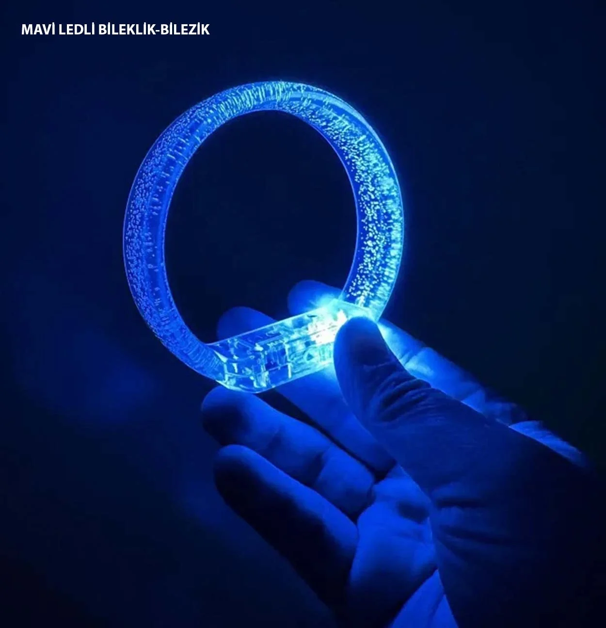 Mey İthalat® Mavi Led Işıklı Baskı Yapılabilen Pilli Bileklik Bil