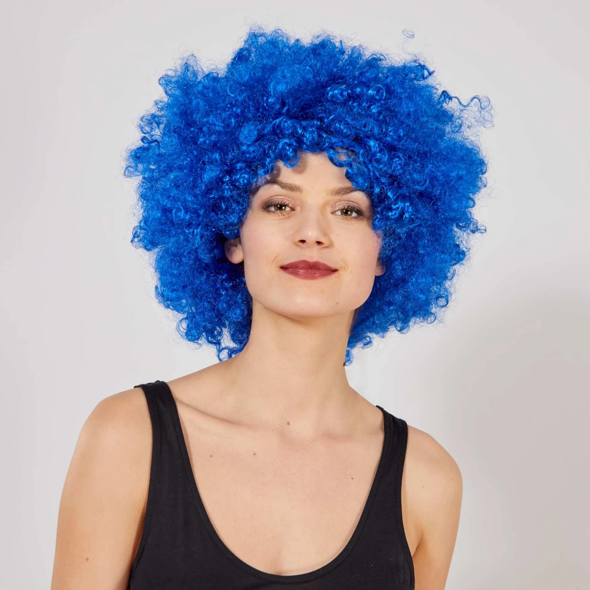 Mey İthalat® Mavi Renk Kıvırcık Afro Bonus Peruk