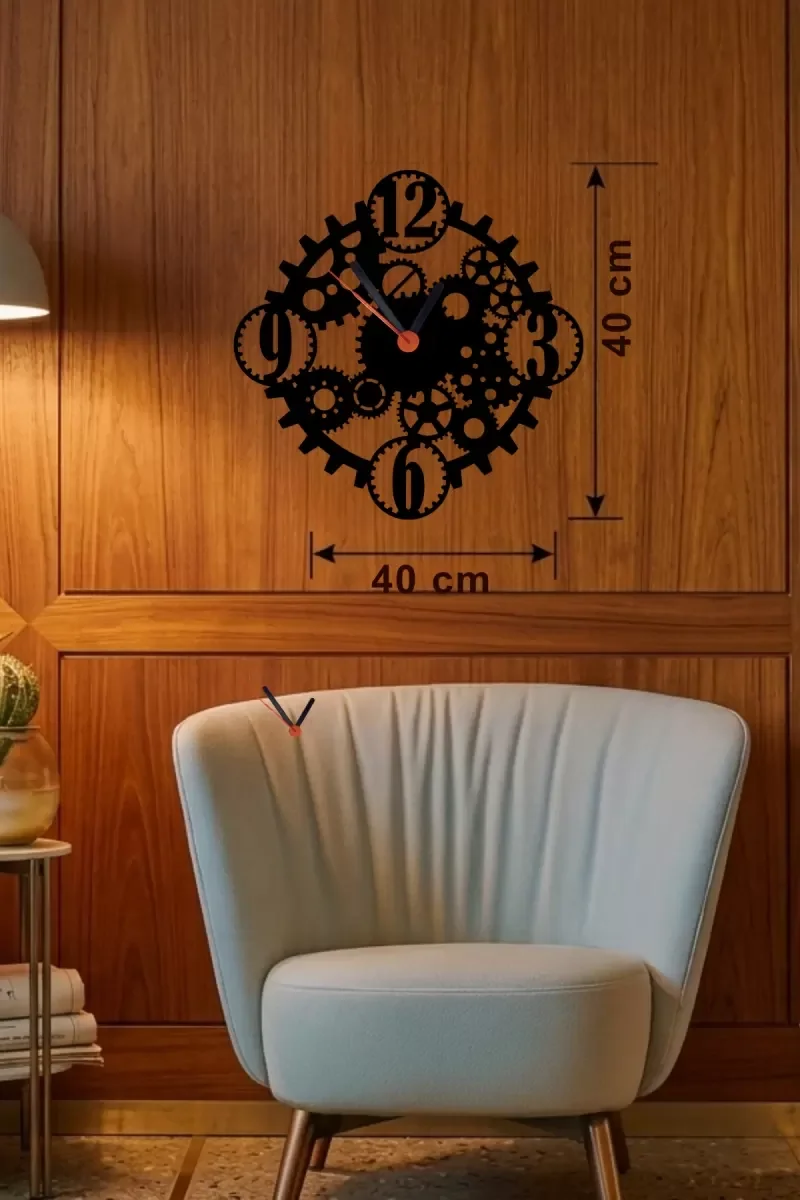 Mey İthalat® Mekanik Dişli Çark Tasarım Ahşap Duvar Saati - 40x40 Mey İthalat® Mekanik Dişli Çark Tasarım Ahşap Duvar Saati - 40x40