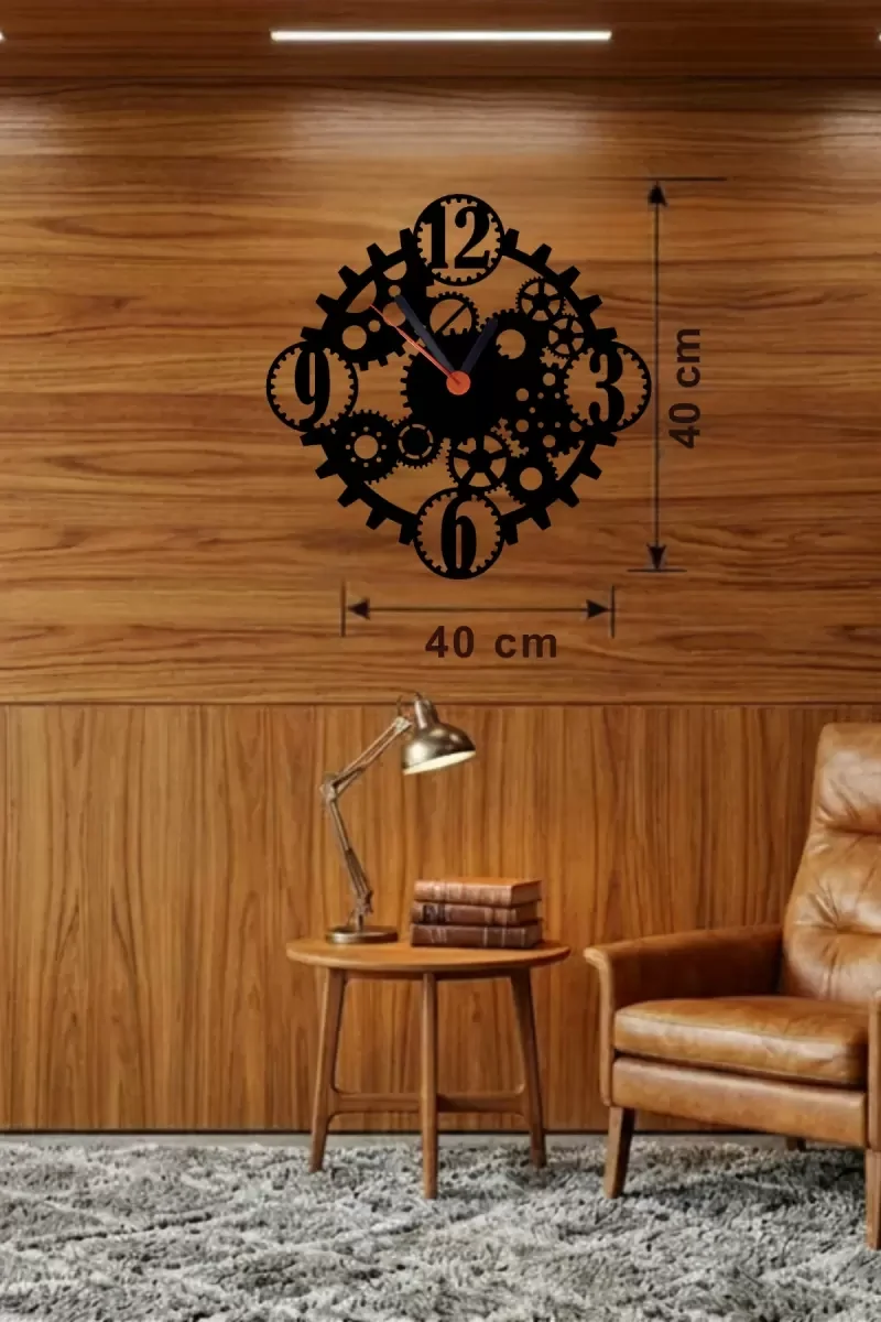 Mey İthalat® Mekanik Dişli Çark Tasarım Ahşap Duvar Saati - 40x40 Mey İthalat® Mekanik Dişli Çark Tasarım Ahşap Duvar Saati - 40x40