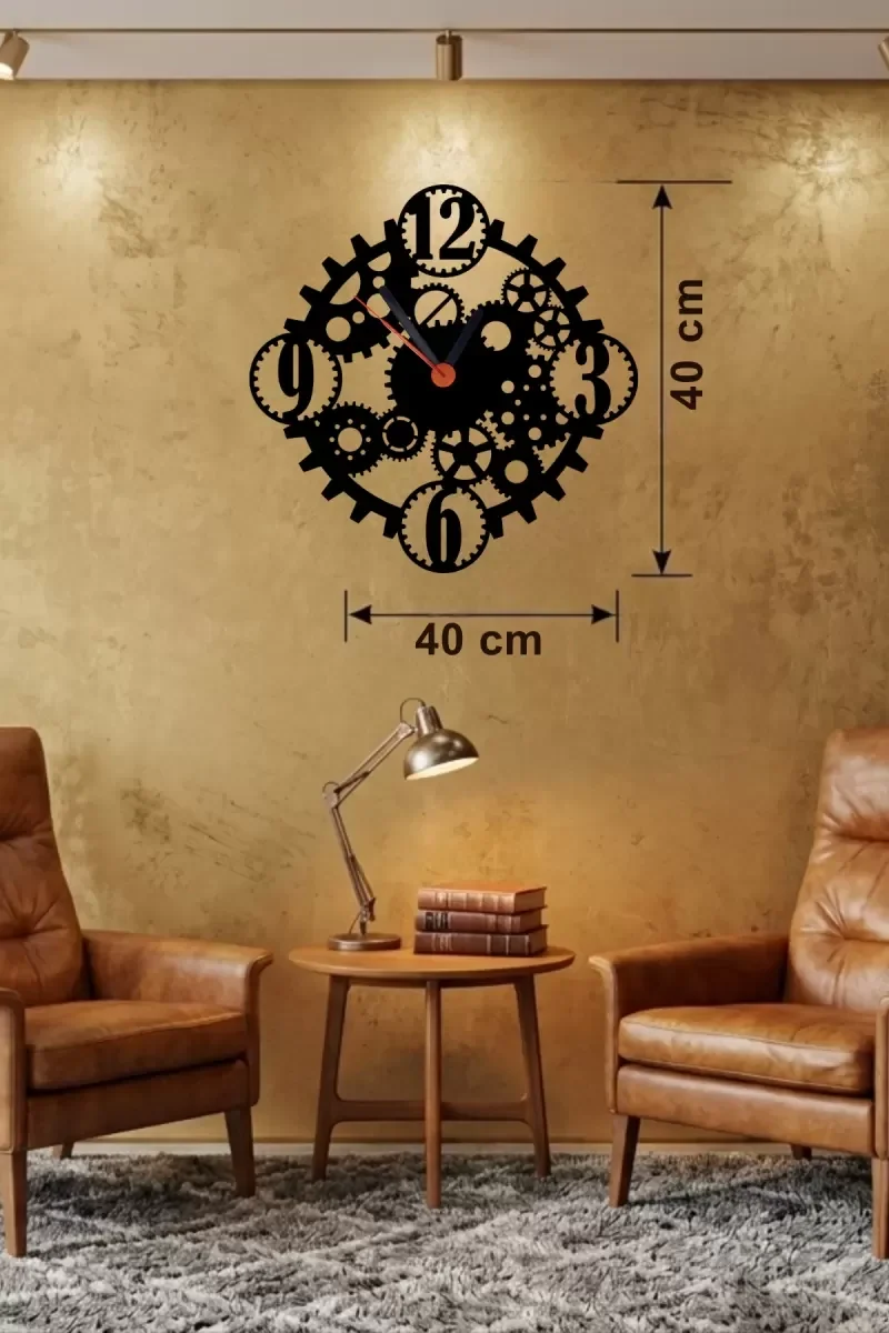 Mey İthalat® Mekanik Dişli Çark Tasarım Ahşap Duvar Saati - 40x40 Mey İthalat® Mekanik Dişli Çark Tasarım Ahşap Duvar Saati - 40x40