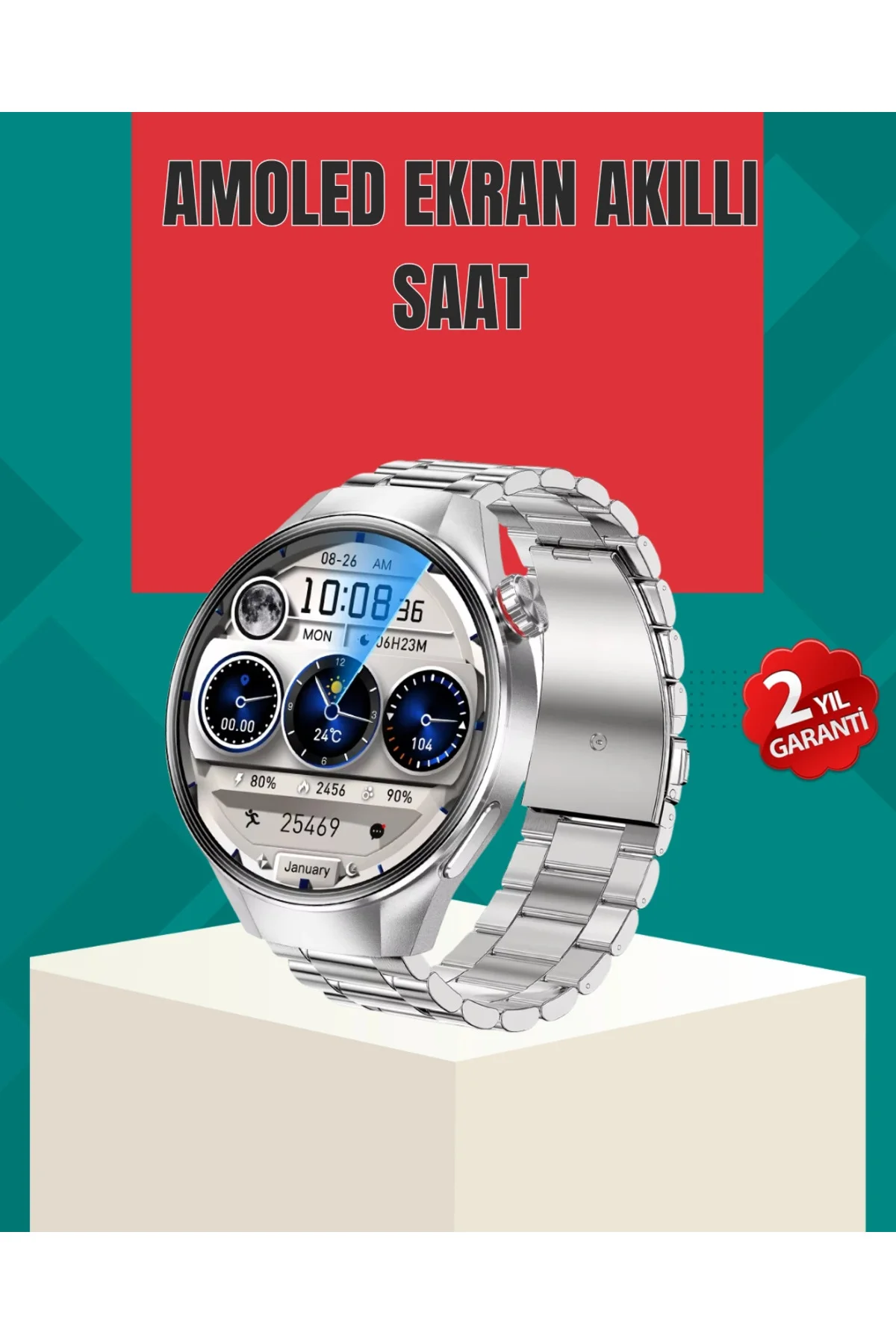 Mey İthalat® Metal Gövdeli AMOLED Akıllı Saat – Kan Oksijen, Nabız ve Arama Fonksiyonlu