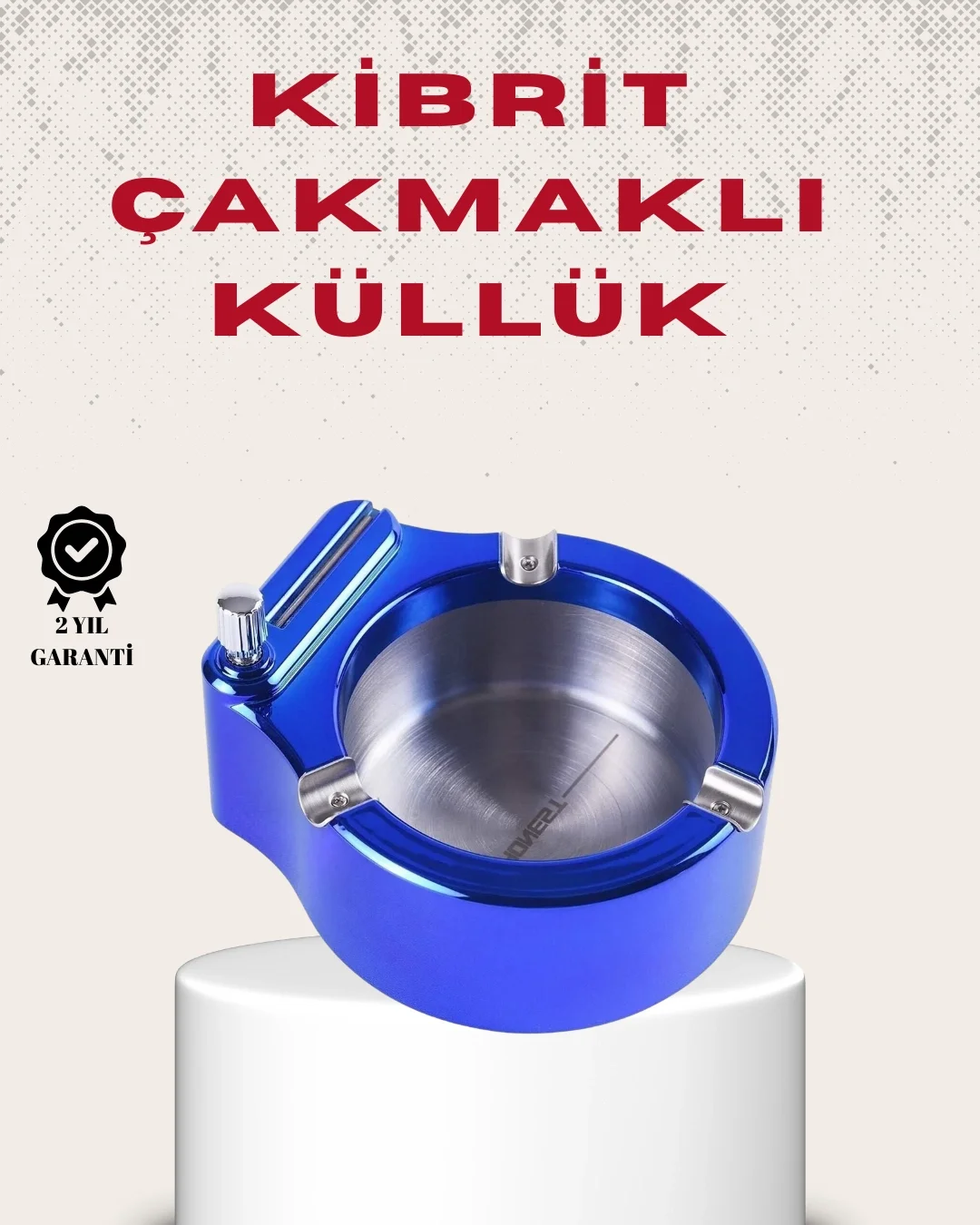 Mey İthalat® Metal Küllük ve Çakmak Seti Yuvarlak Modern Tasarım