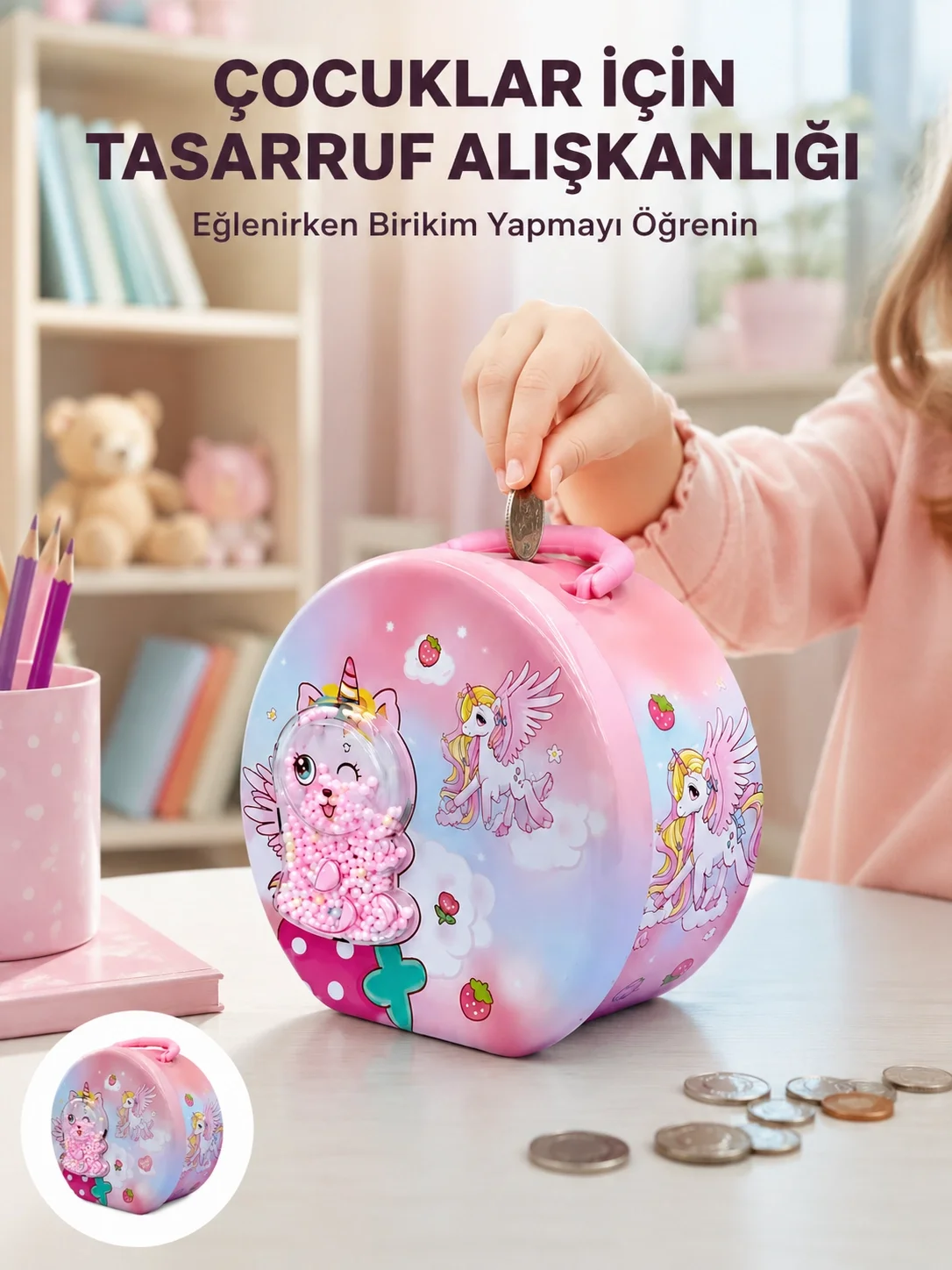 Mey İthalat® Mini Çocuk Para Kasası Güvenli Kilitli Birikim Kutus