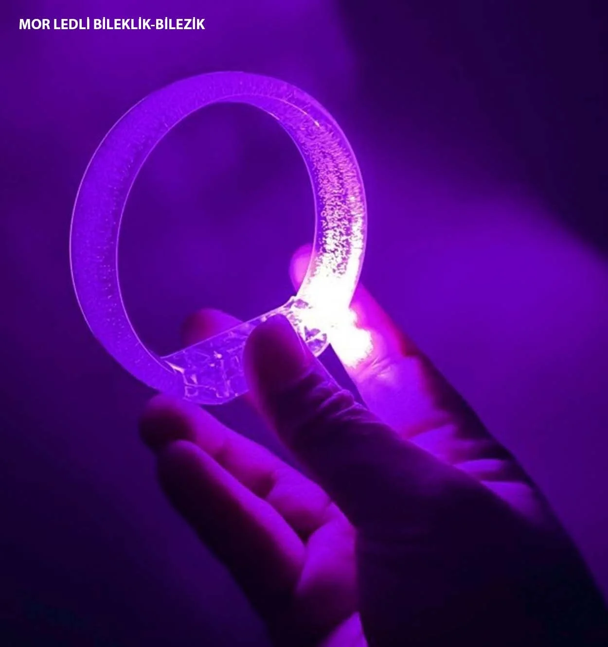Mey İthalat® Mor Led Işıklı Baskı Yapılabilen Pilli Bileklik Bile