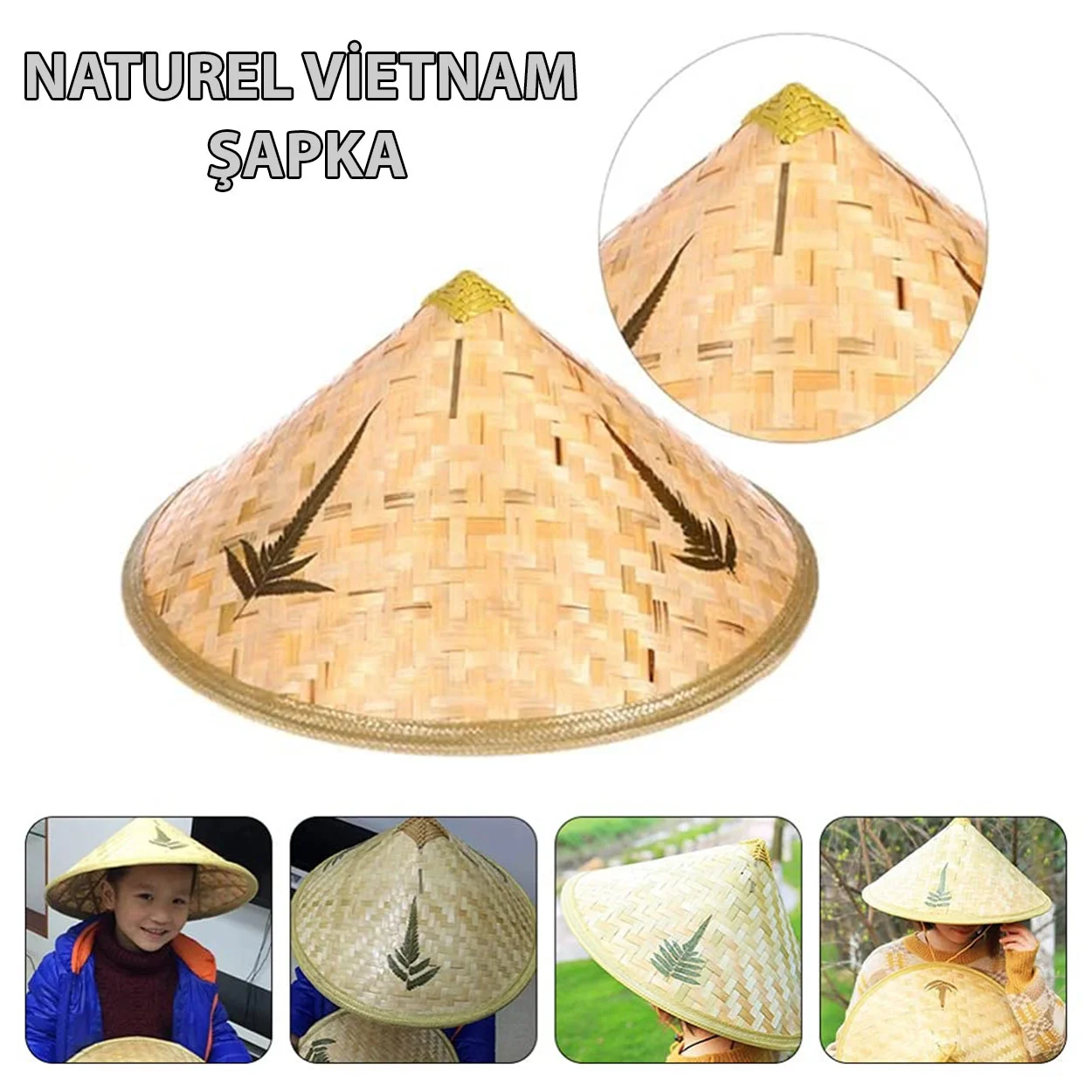 Mey İthalat® Naturel Renk Cambodia Kamboçyalı Vietnam Şapkası PVC