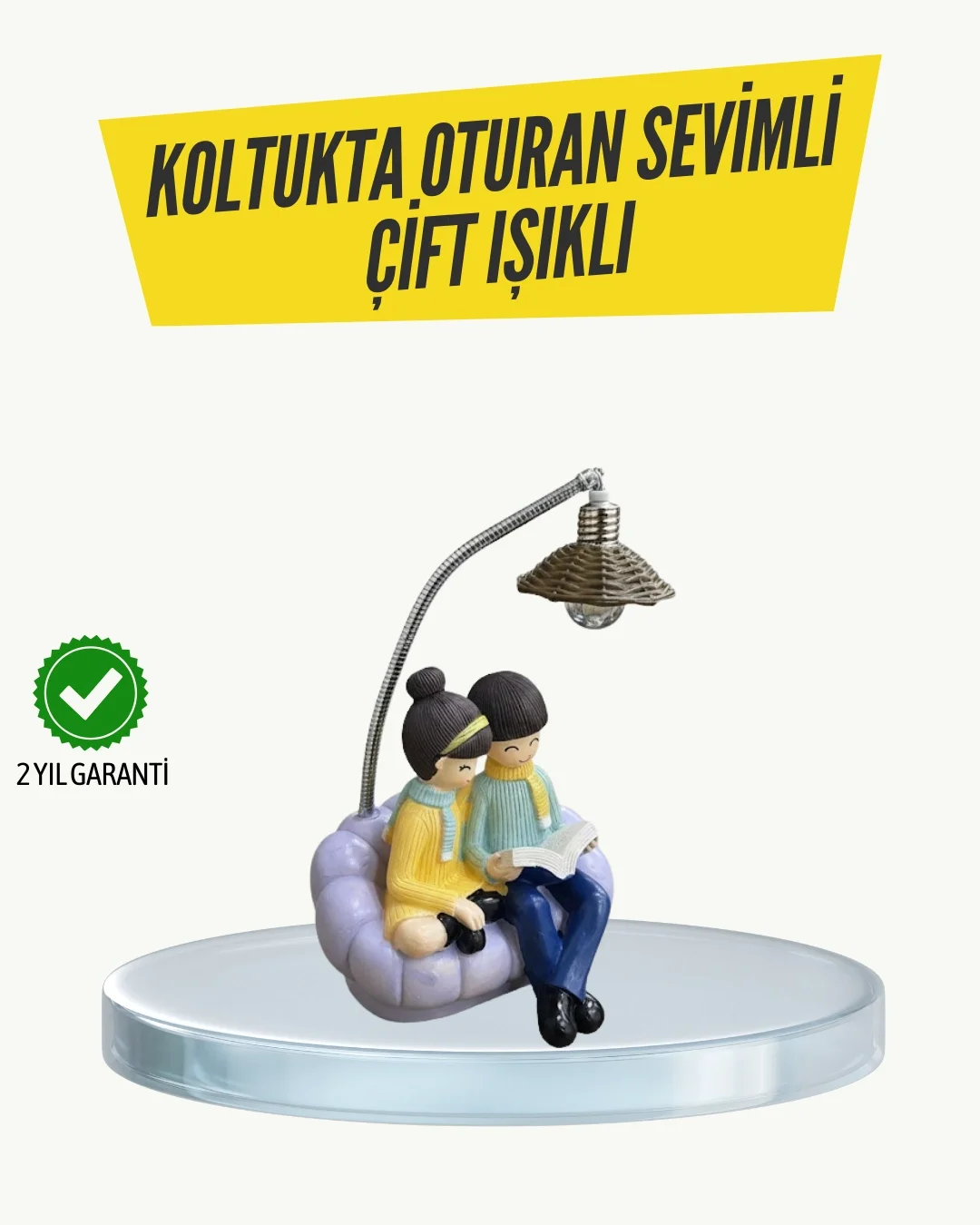 Mey İthalat® Okuyan Çift Figürlü Dekoratif Gece Lambası Hediye Se