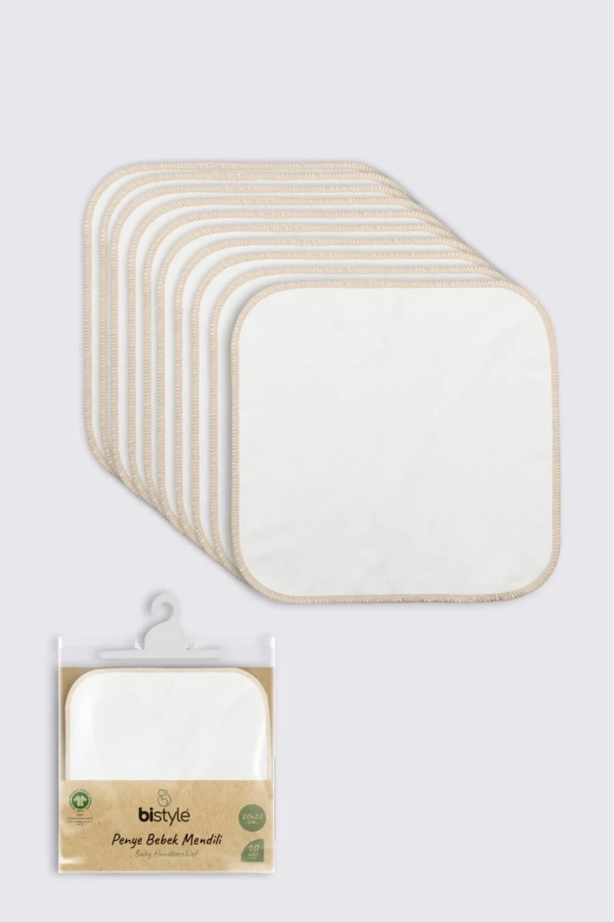 Mey İthalat® Organik 20x20 10'Lu Penye Mendil 90102 Ekru