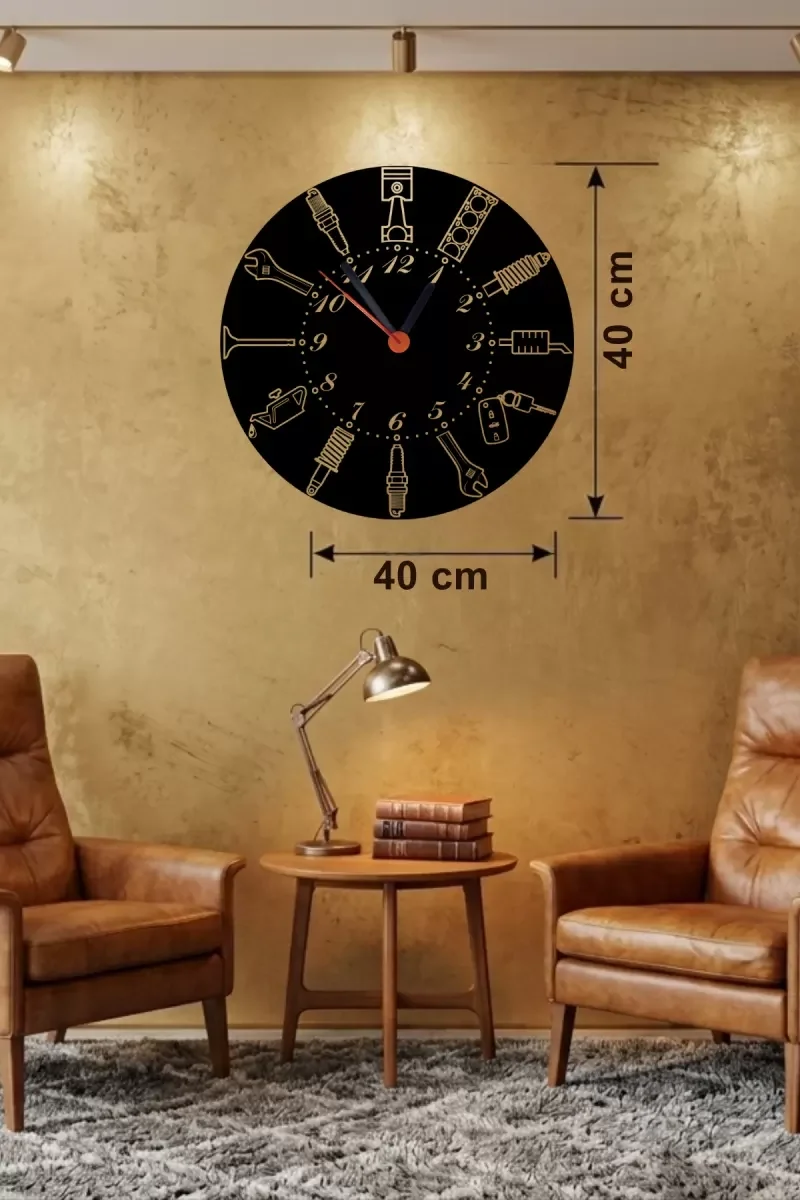 Mey İthalat® Otomobil Parçaları Tasarım Ahşap Duvar Saati - 40x40 Mey İthalat® Otomobil Parçaları Tasarım Ahşap Duvar Saati - 40x40