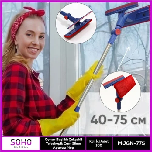 Mey İthalat® OYNAR BAŞLIKLI ÇEKÇEKLİ TELESKOPİK CAM SİLME APARATI