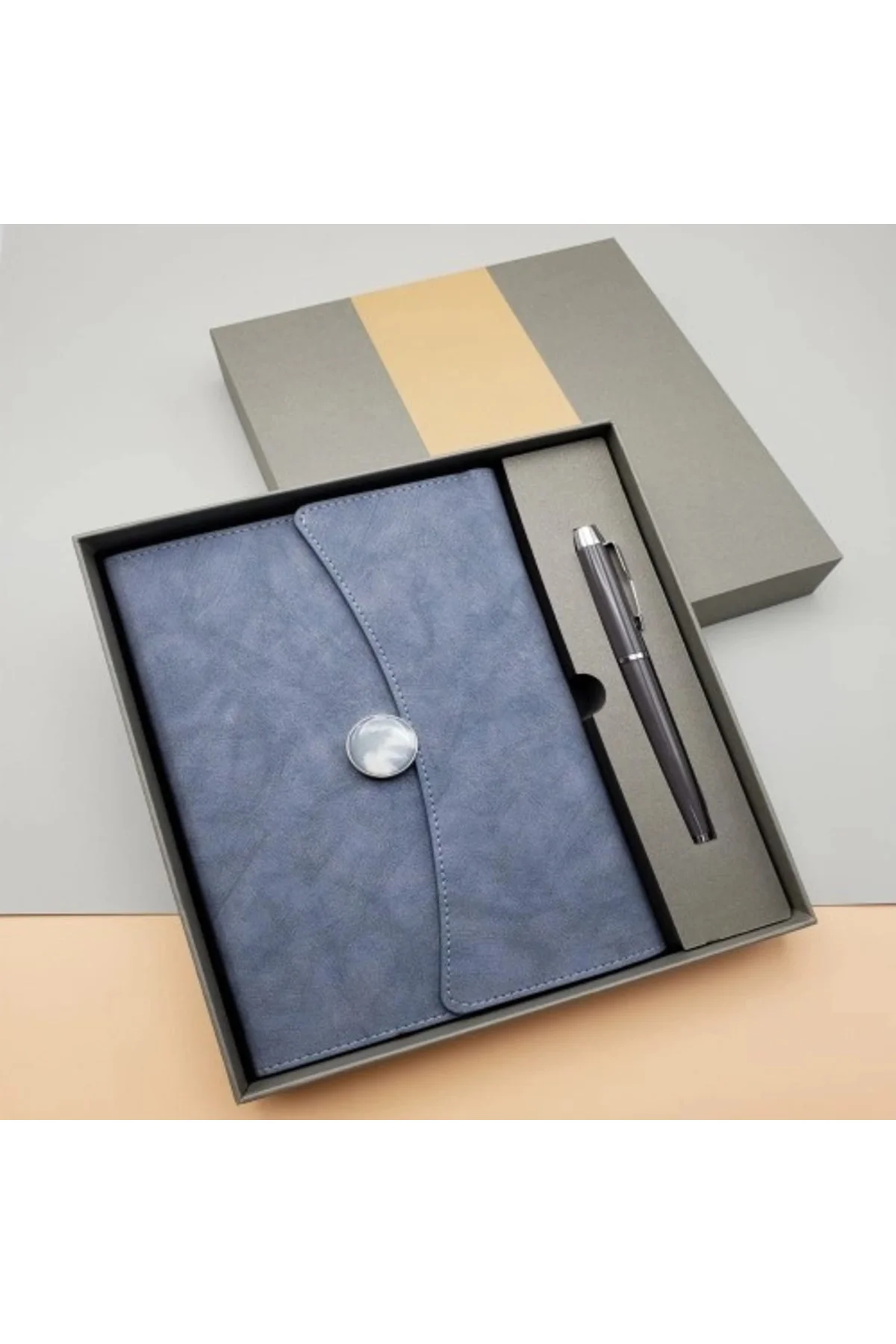Mey İthalat® Özel Kutulu Deri Defter Ve Roller Kalem Seti