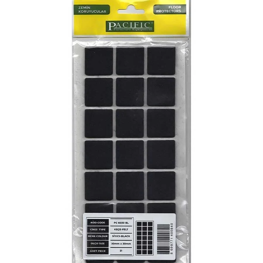 Mey İthalat® Pacific 6030 BL Yapışkanlı Keçe 30 mm X 30 mm Siyah