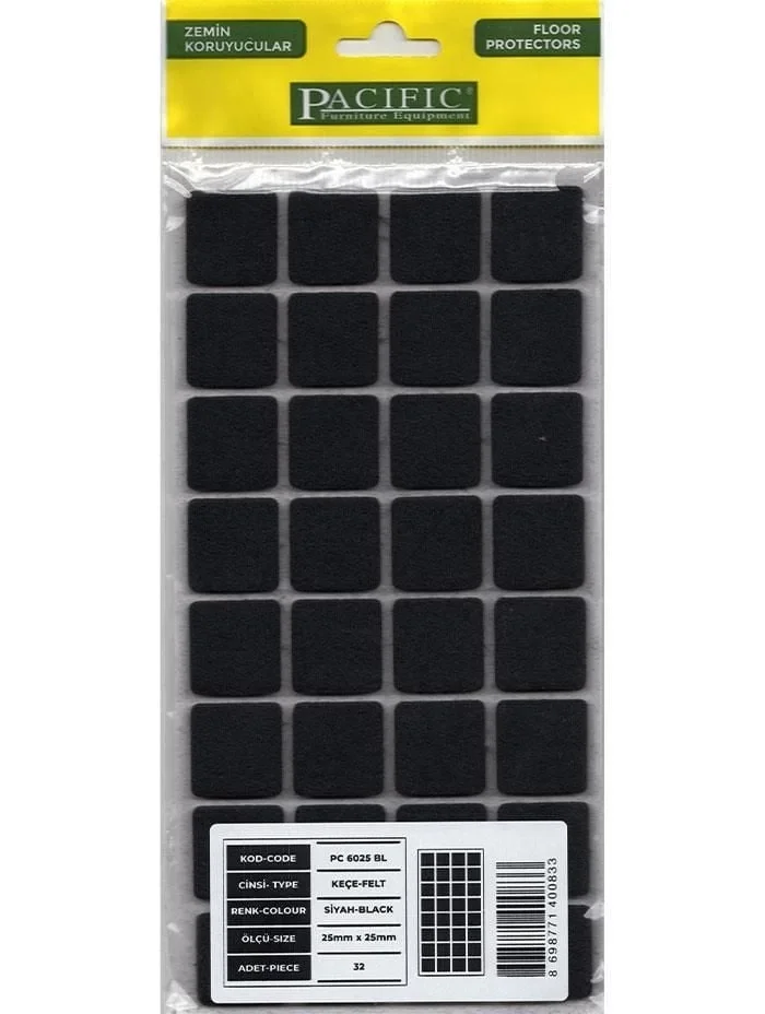 Mey İthalat® Pacific 6025 BL Yapışkanlı Keçe 25 mm X 25 mm Siyah Mey İthalat® Pacific 6025 BL Yapışkanlı Keçe 25 mm X 25 mm Siyah