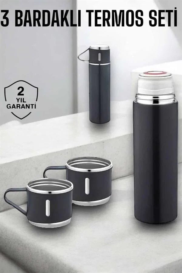Mey İthalat® Paslanmaz Çelik 3’lü Termos Seti Vakumlu ve 8 Saat I