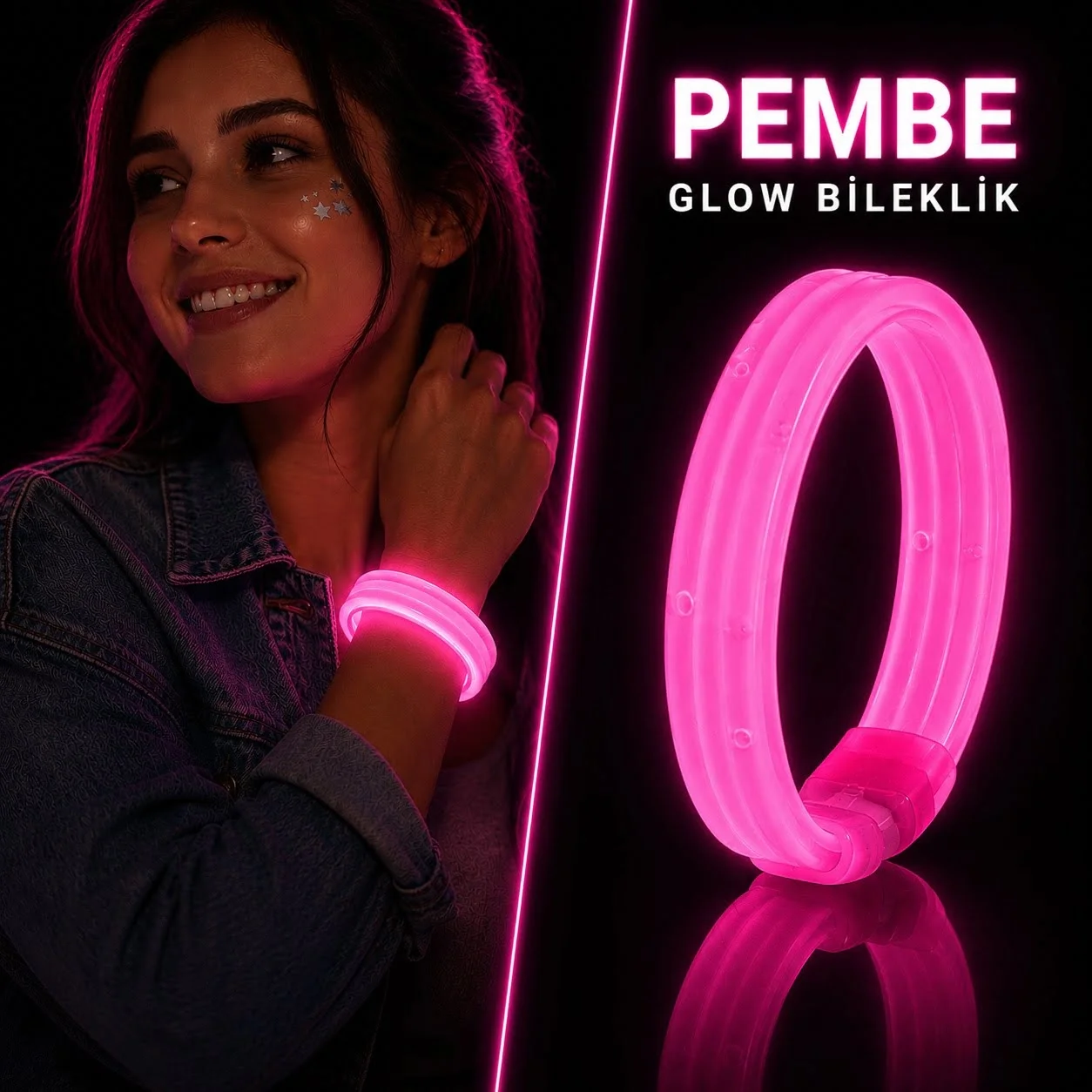 Mey İthalat® Pembe Kalın Glow Bileklik – Kırılarak Yanan Parti ve