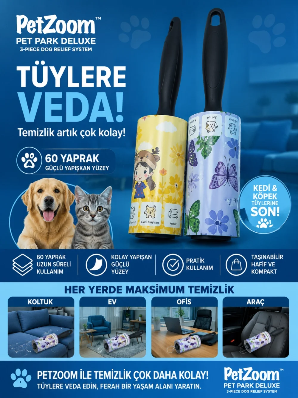 Mey İthalat® PETZOOM 60 Yaprak Tüy Toplama Rulosu Kedi Köpek Tüy Mey İthalat® PETZOOM 60 Yaprak Tüy Toplama Rulosu Kedi Köpek Tüy