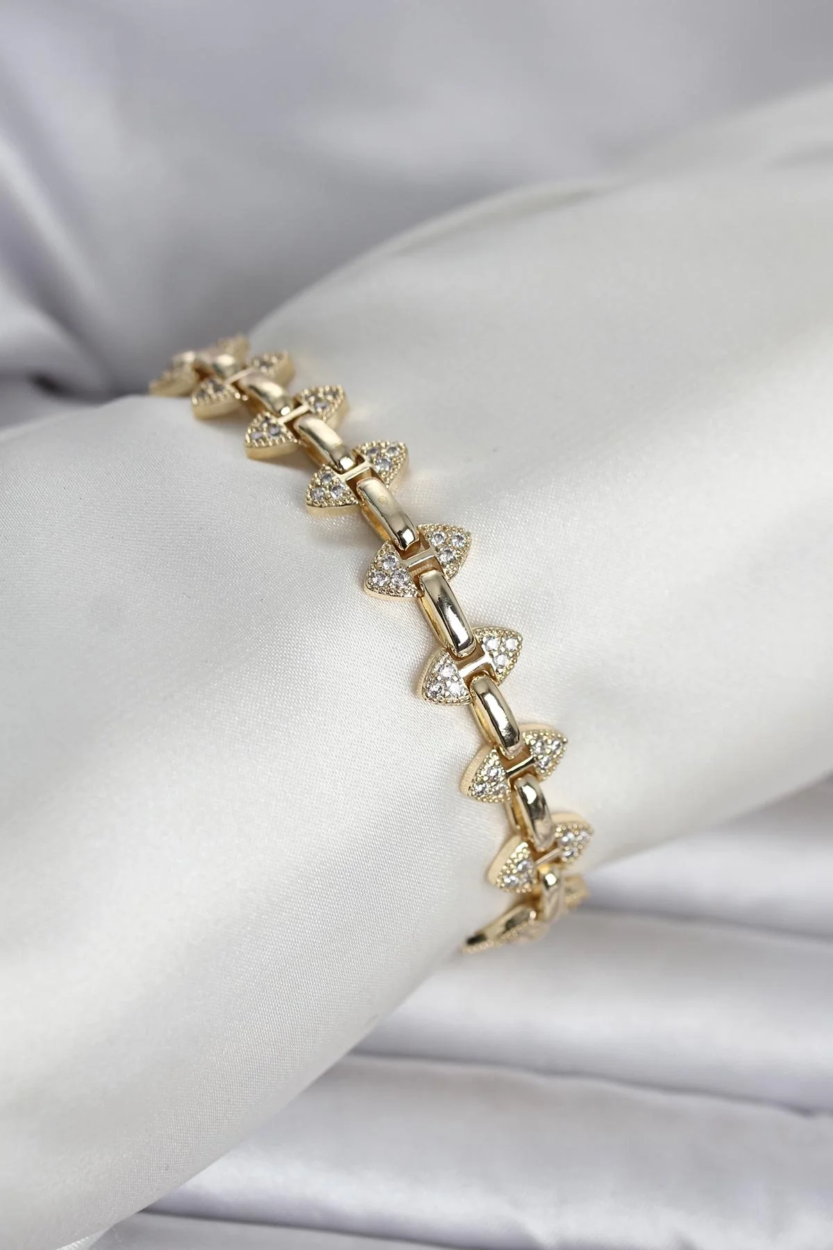 Mey İthalat® Pirinç Gold Renk Zirkon Taşlı Kadın Bileklik