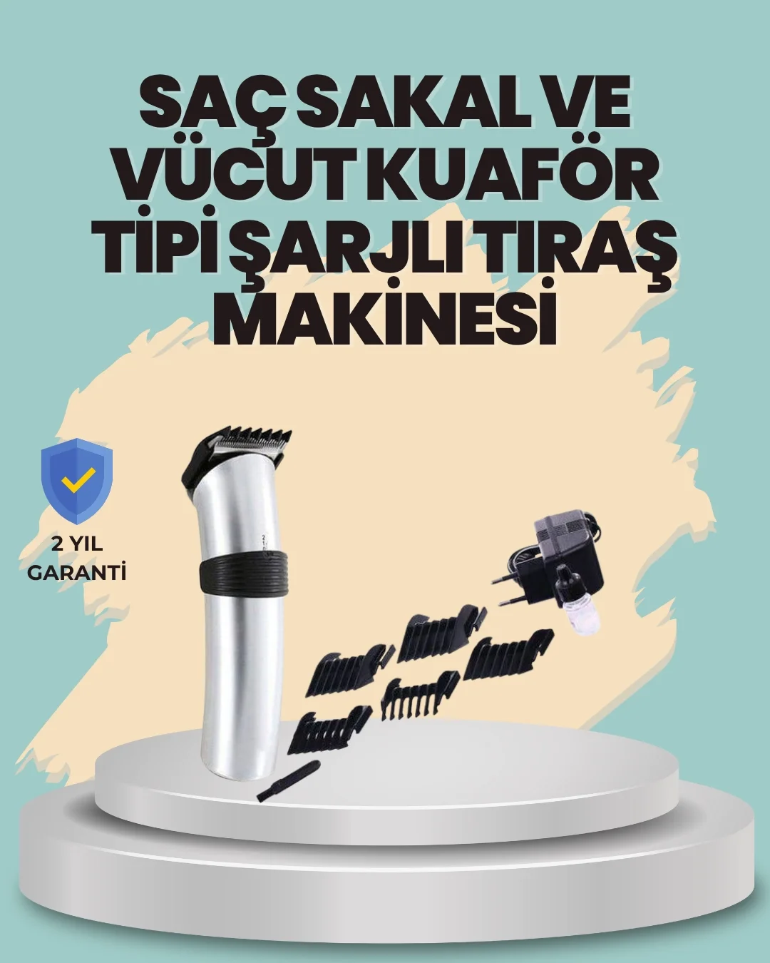 Mey İthalat® Profesyonel Erkek Tıraş Makinesi – Kablosuz, Paslanm