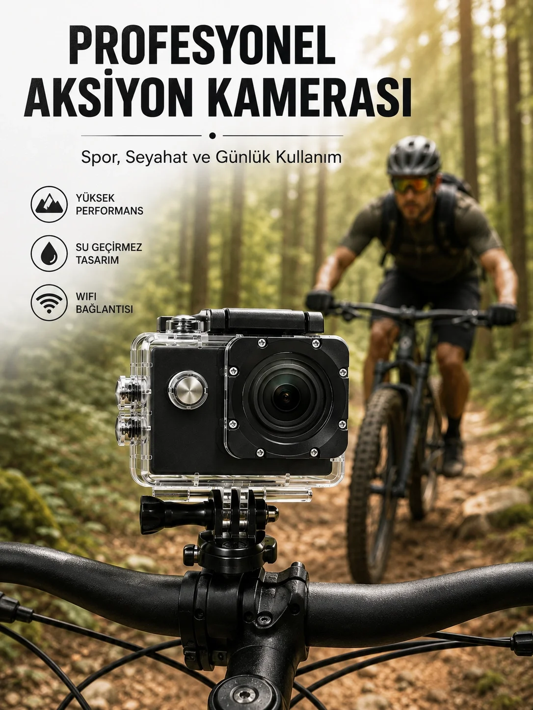 Mey İthalat® Profesyonel Çekimler İçin 4K Ultra HD WiFi Spor Kame