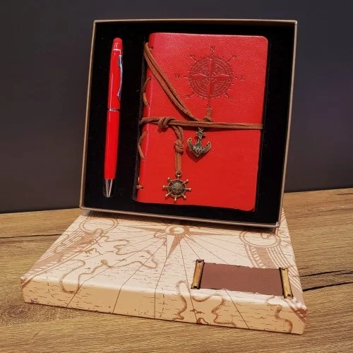 Mey İthalat® Pusula Tasarım Deri Defter Ve Dokunmatik Kalem