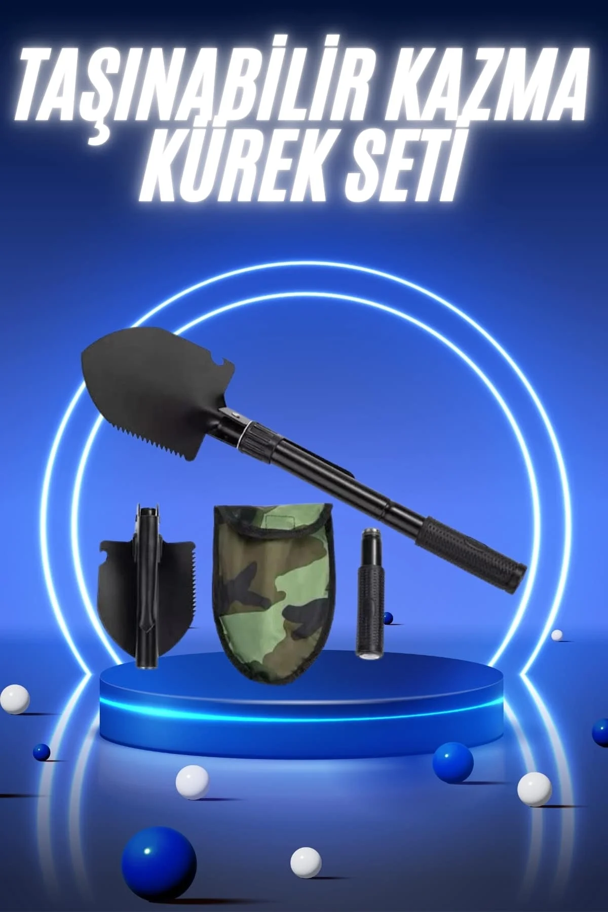 Mey İthalat® Pusulalı Katlanabilir Kazma Kürek Kamp Seti Kamp Kür