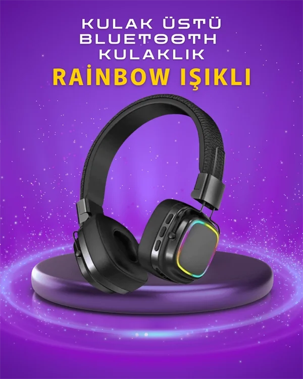 Mey İthalat® Renkli Işık Efektli Bluetooth 5.3 Müzik Kulaklığı