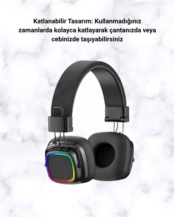 Mey İthalat® Renkli Işık Efektli Bluetooth 5.3 Müzik Kulaklığı