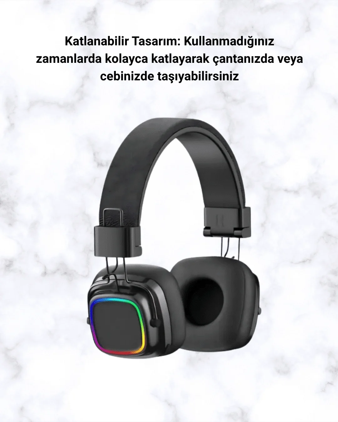 Mey İthalat® Renkli Işık Efektli Bluetooth 5.3 Müzik Kulaklığı Ye