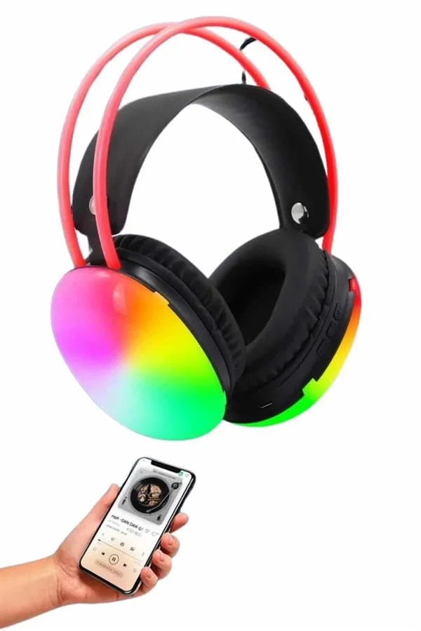 Mey İthalat® RGB Işıklı Yüksek Ses Kaliteli Kablosuz Kulak Üstü B