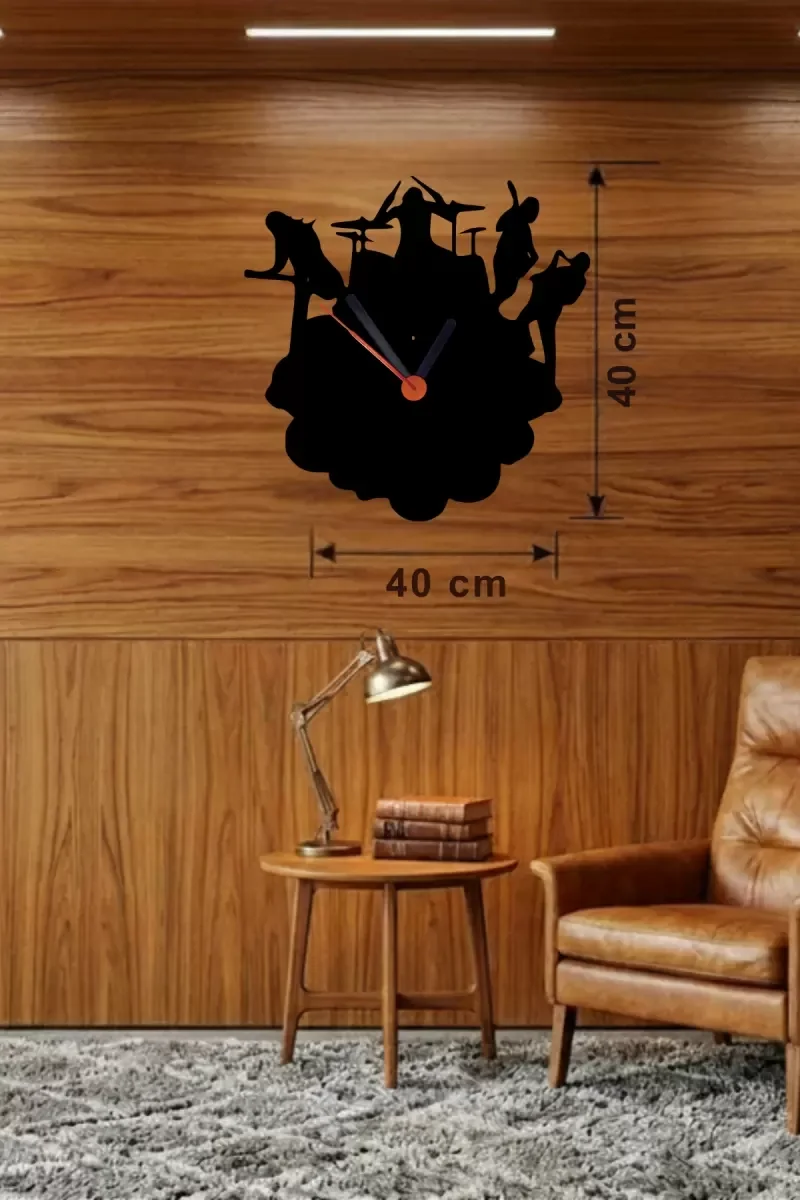 Mey İthalat® Rock Band ve Müzik Temalı Ahşap Duvar Saati - 40x40 Mey İthalat® Rock Band ve Müzik Temalı Ahşap Duvar Saati - 40x40
