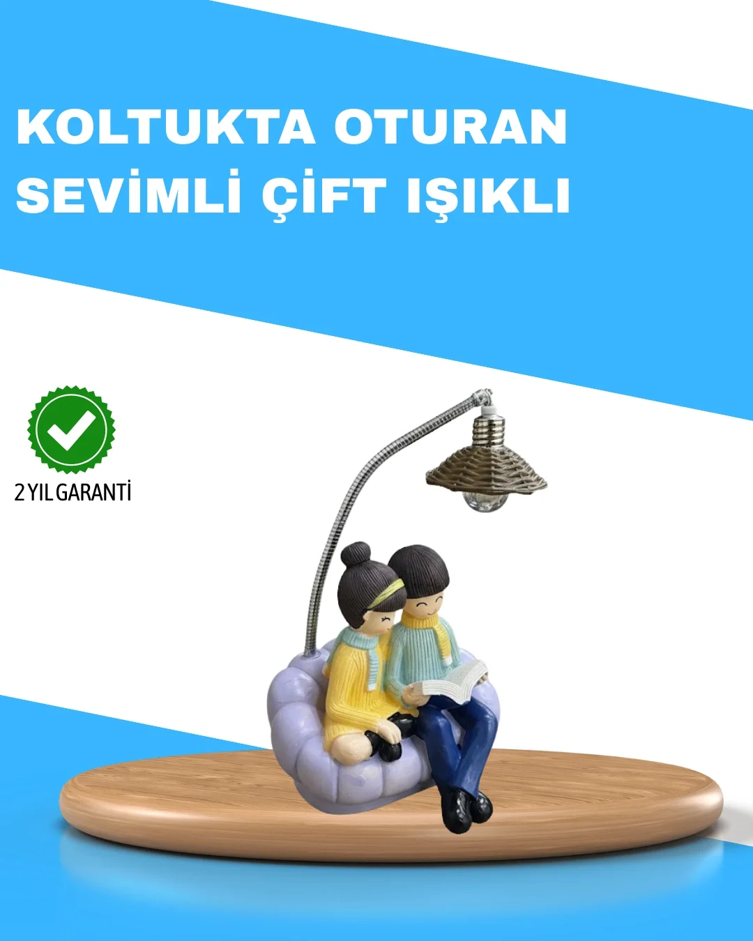 Mey İthalat® Romantik Çift Temalı Dekoratif Masa Lambası Yumuşak 
