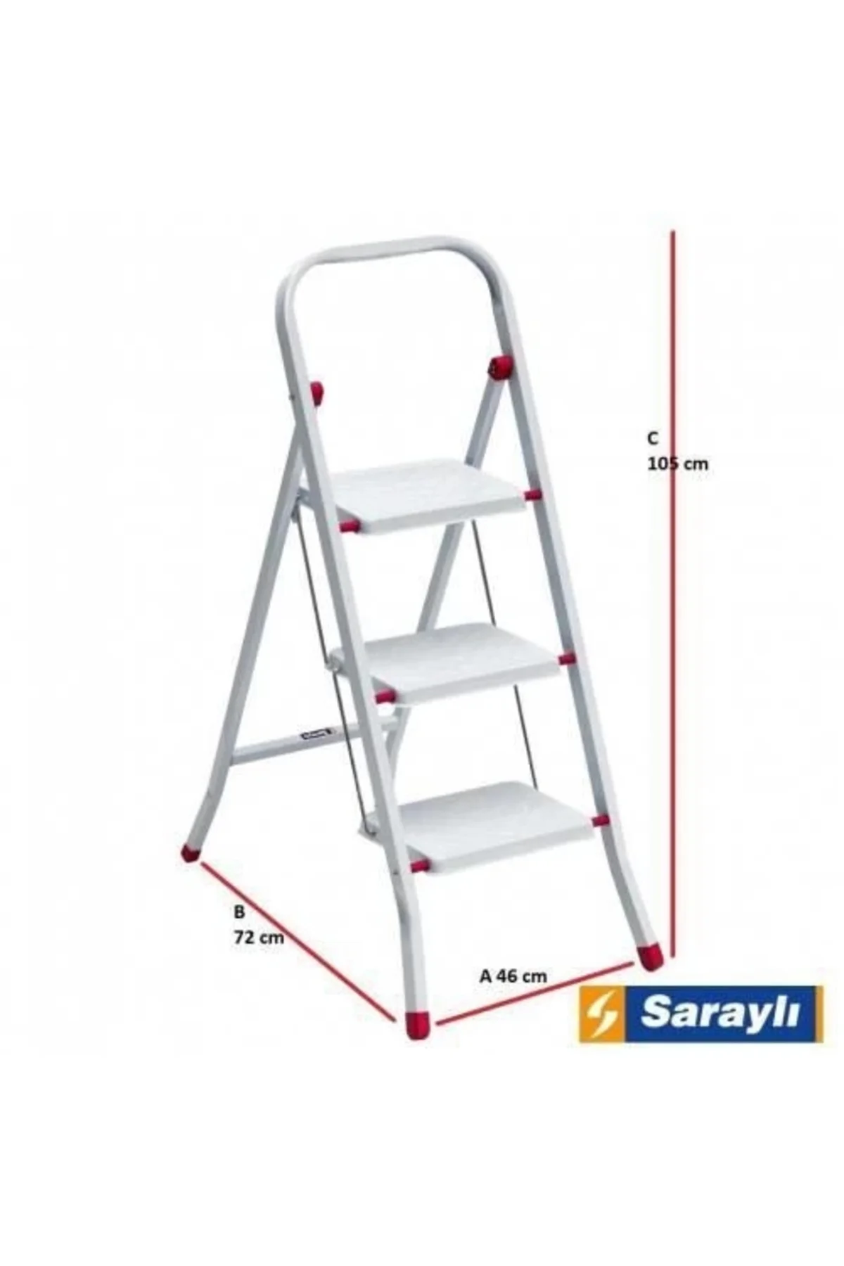 znv Mey İthalat® Saraylı Pratik Metal Merdiven Beyaz 3 Basamaklı 