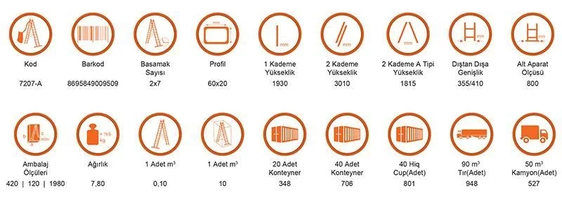 Mey İthalat® Saraylı 2X7 A Tipi Sürgülü Merdiven 3,86 Metre