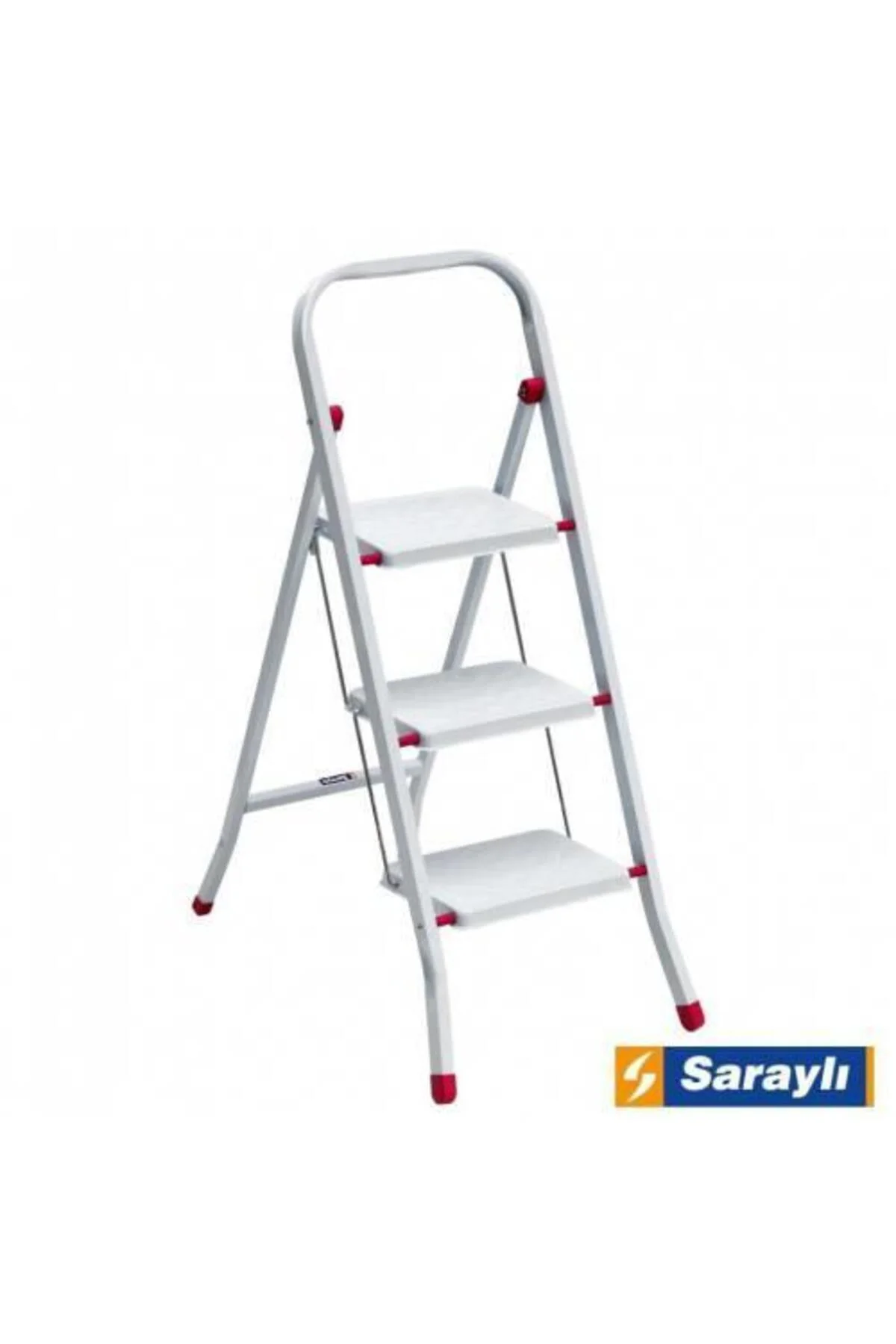 znv Mey İthalat® Saraylı Pratik Metal Merdiven Beyaz 3 Basamaklı 