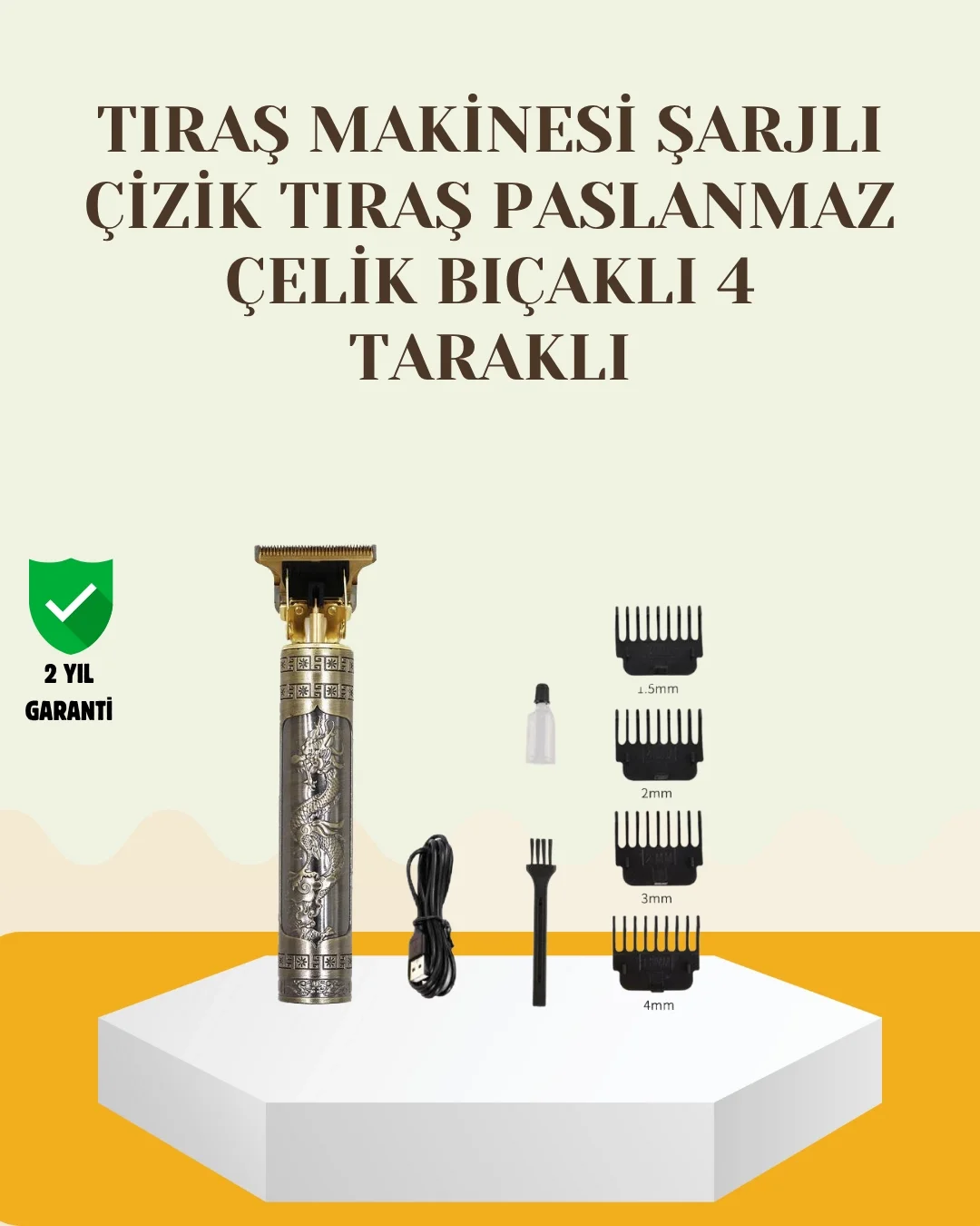 Mey İthalat® Şarjlı Titanyum Bıçaklı Saç ve Sakal Kesme Makinesi
