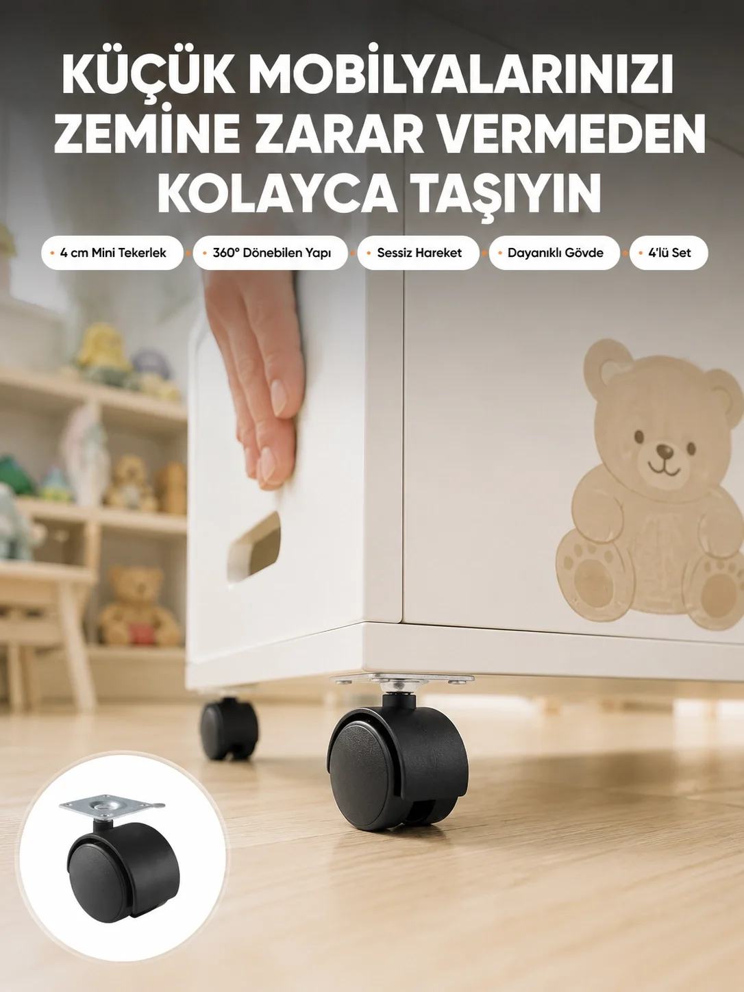 Mey İthalat® Sehpa ve Ekipmanlar İçin Kilitsiz 4 cm Ayak 4’lü