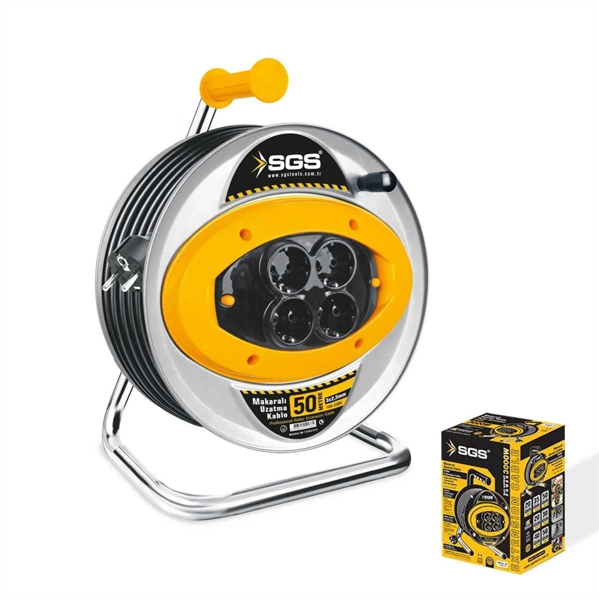 Mey İthalat® Sgs 2113 50 Metre Metal Makaralı Uzatma Kablosu 3X2,