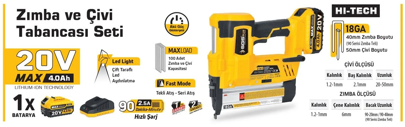 Mey İthalat® Sgs 5165 Akülü Zımba ve Çivi Çakma Tabanca Makinası Mey İthalat® Sgs 5165 Akülü Zımba ve Çivi Çakma Tabanca Makinası