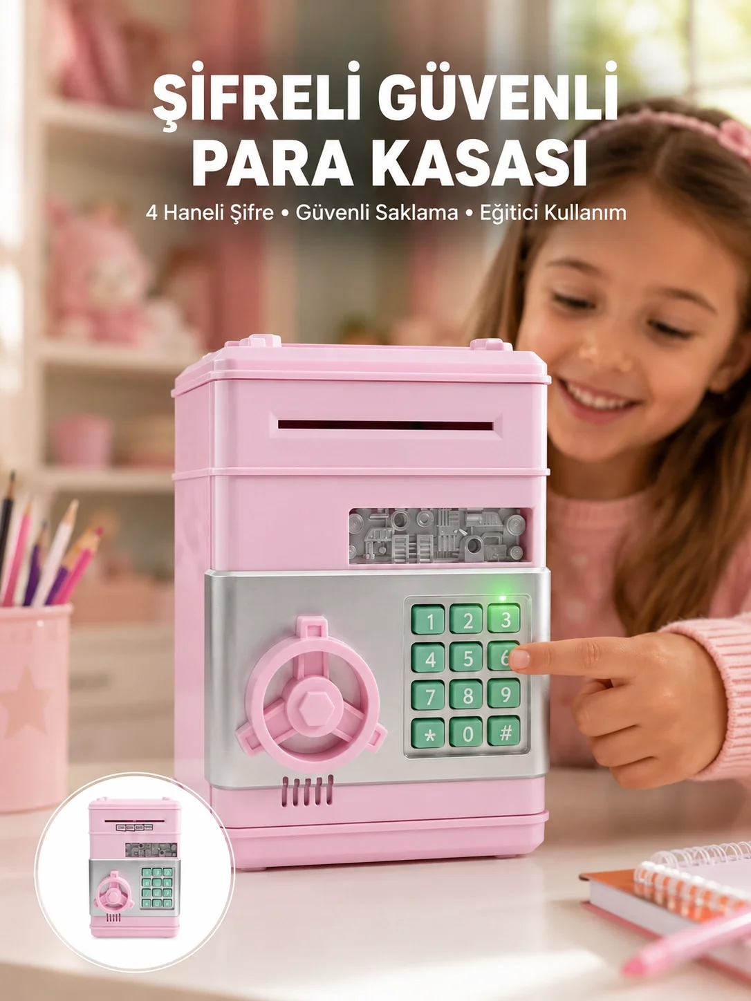 Mey İthalat® Şifreli Elektronik Para Biriktirme Kumbarası Büyük K