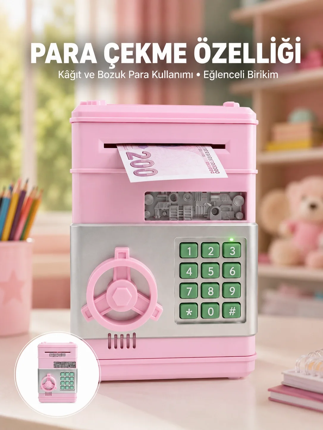 Mey İthalat® Şifreli Elektronik Para Biriktirme Kumbarası Büyük K