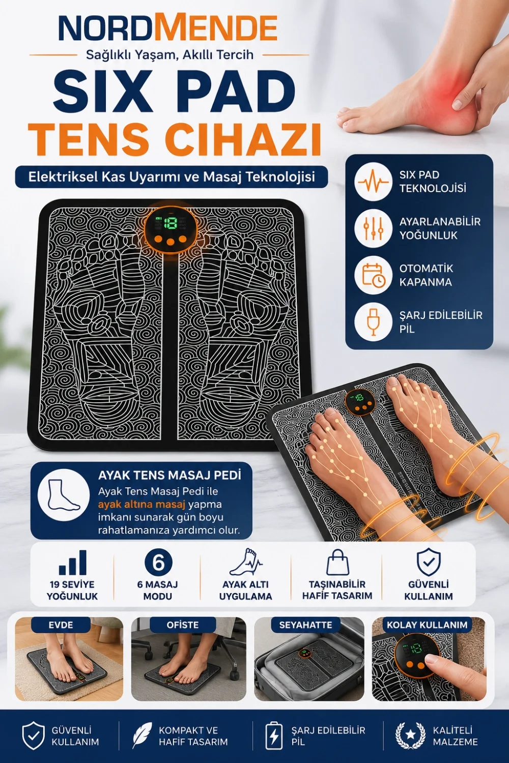 Mey İthalat® Six Pad ve Ayak TENS Cihazı | Dijital Ekran | Ayak Mey İthalat® Six Pad ve Ayak TENS Cihazı | Dijital Ekran | Ayak