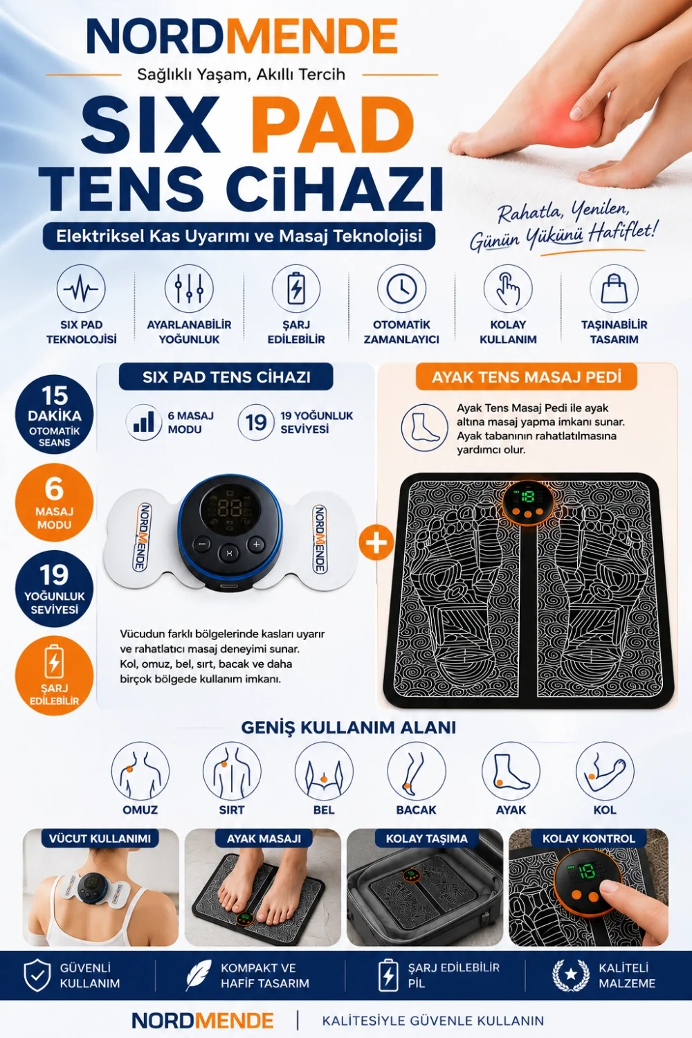 Mey İthalat® Six Pad ve Ayak TENS Cihazı | Dijital Ekran | Ayak Mey İthalat® Six Pad ve Ayak TENS Cihazı | Dijital Ekran | Ayak
