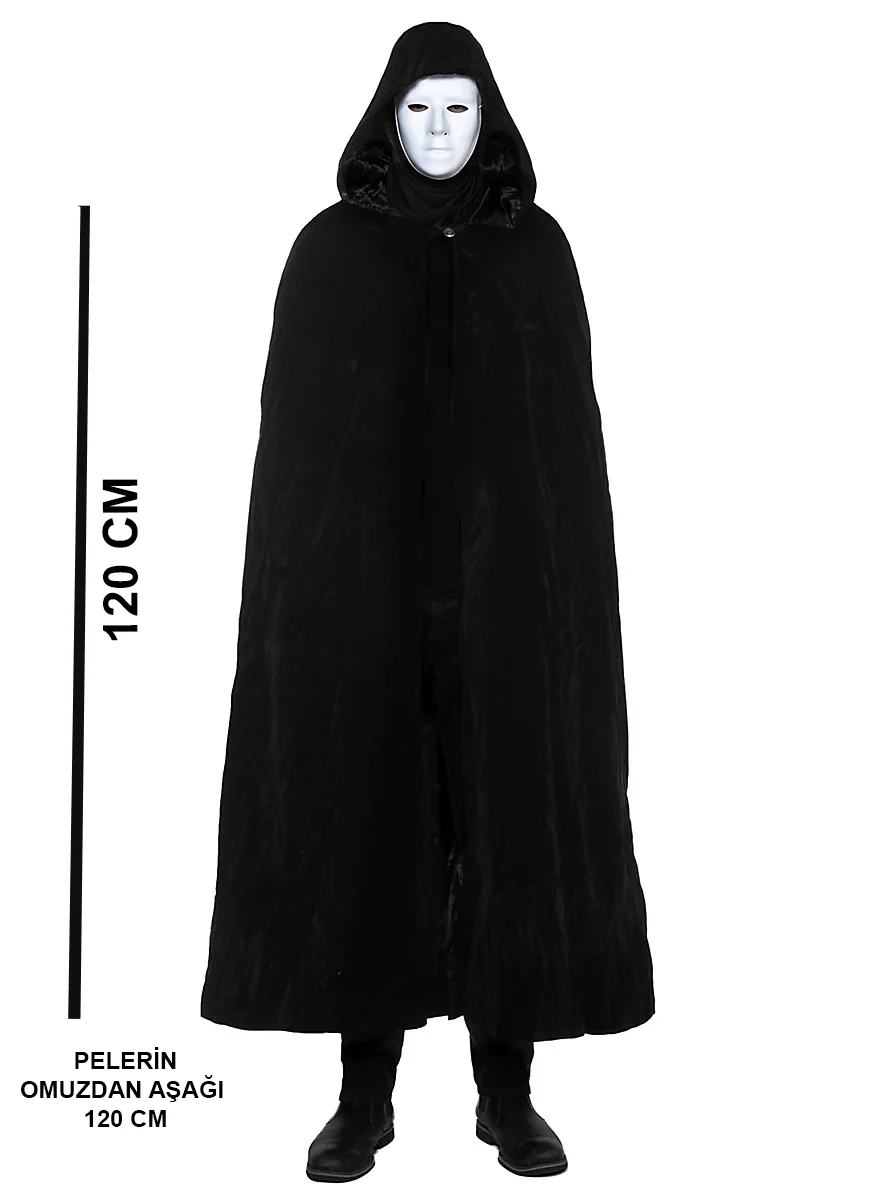 Mey İthalat® Siyah Kapüşonlu 120 cm Pelerin ve Beyaz Boyanabilir 