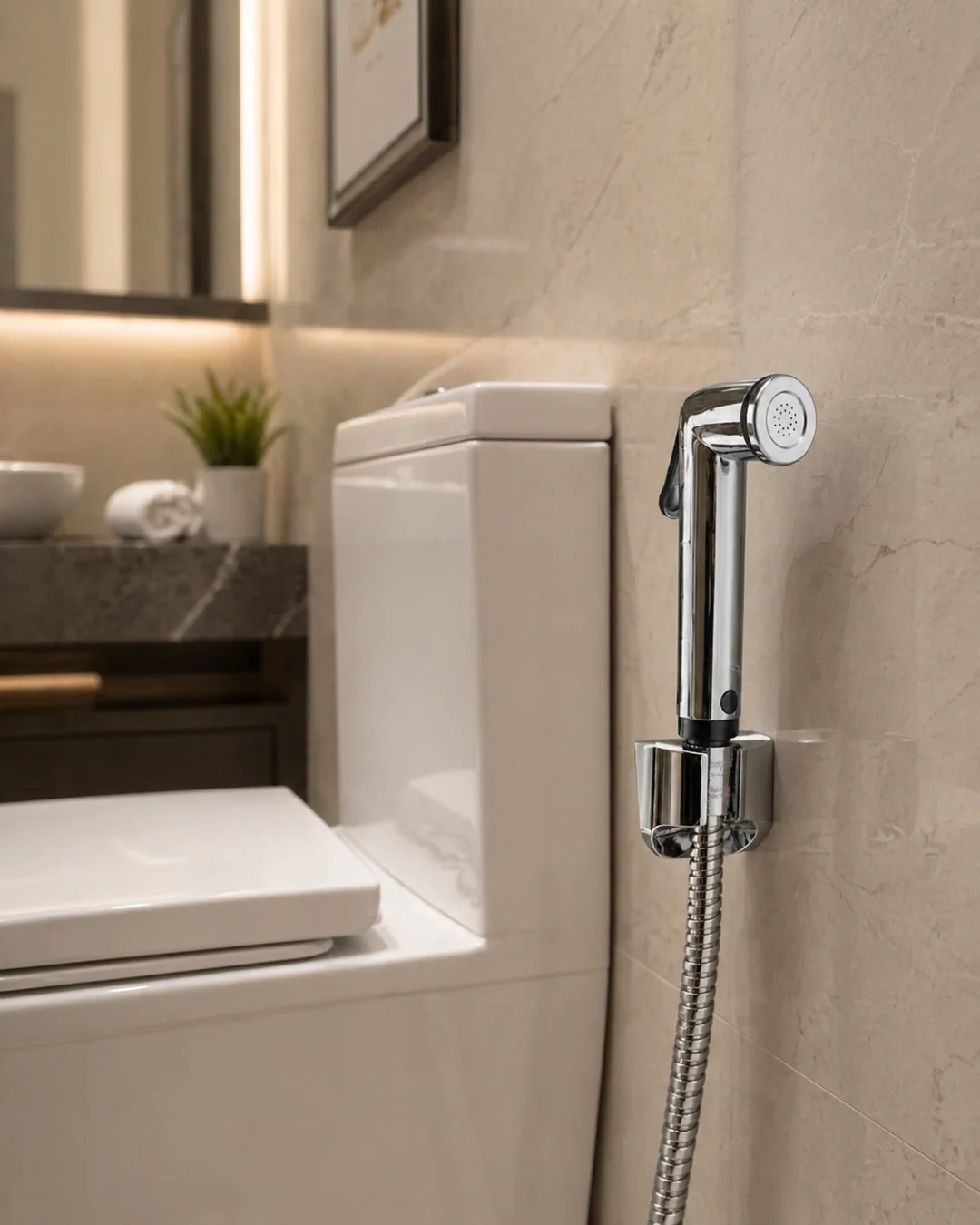Mey İthalat® Su Tasarruflu Taharetmatik El Spreyi Stoplu Banyo Te