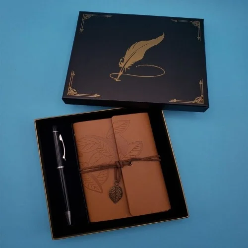 Mey İthalat® Taba Deri Defter ve Kalem Set