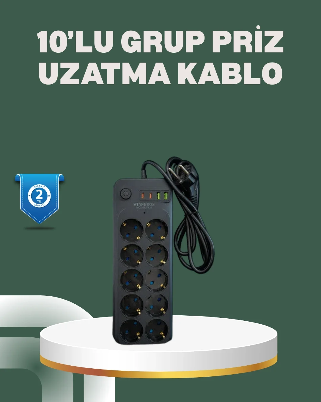 Mey İthalat® Termal Koruma Sistemli USB Type-C 10’lu Grup Priz 2m