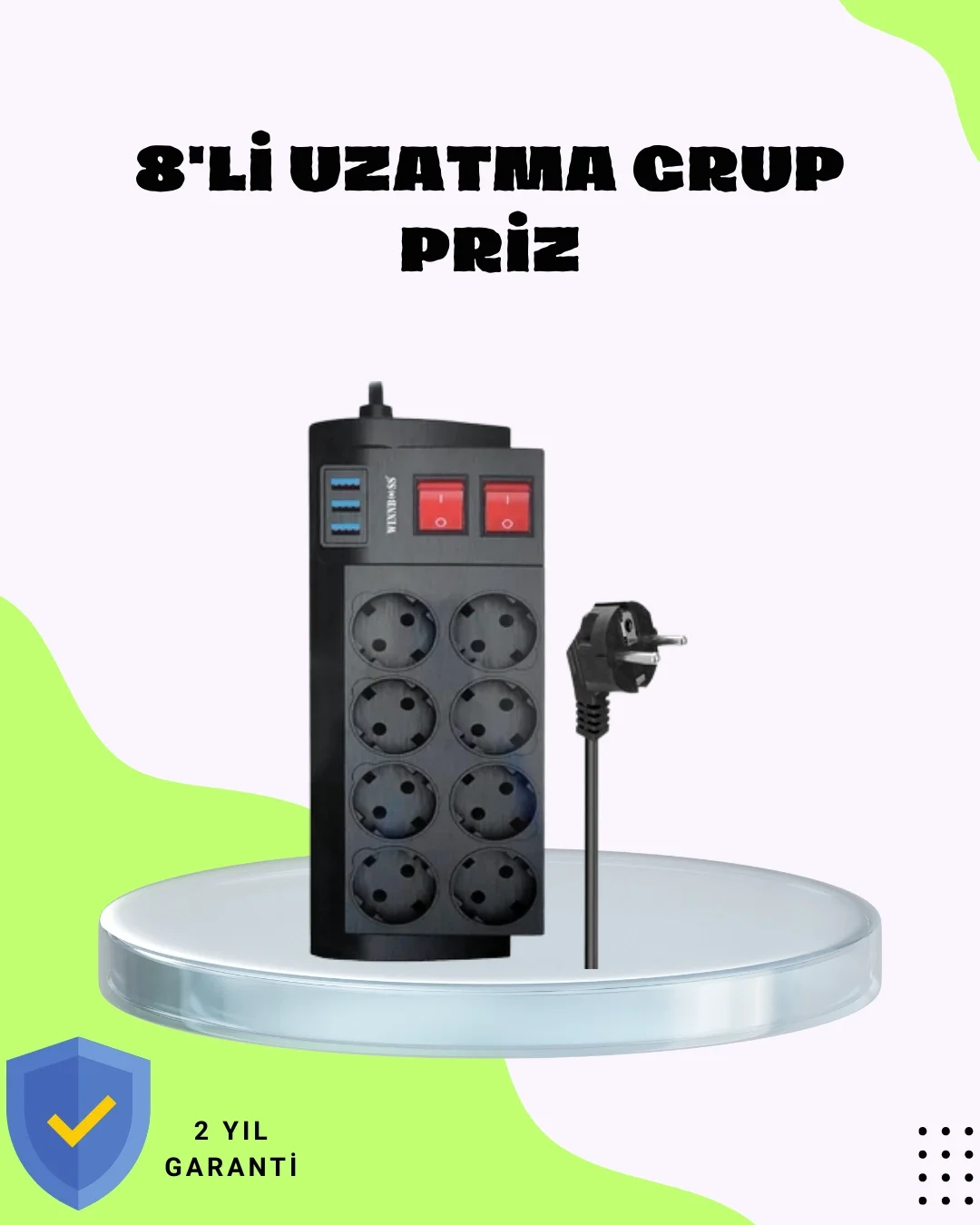 Mey İthalat® Termal Korumalı 8 Prizli 3 USB’li Uzatma Kablosu