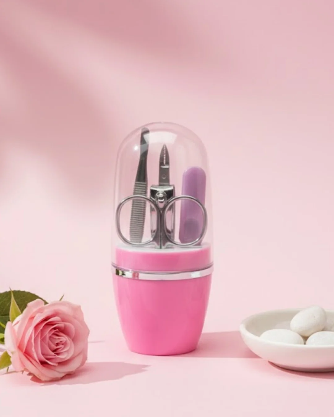 Mey İthalat® Tırnak Bakım Manikür Pedikür Seti 4 Parça Pembe Ev v