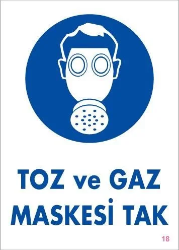 Mey İthalat® Toz ve Gaz Maskesi Uyarı Levhası 25x35 KOD:18 Mey İthalat® Toz ve Gaz Maskesi Uyarı Levhası 25x35 KOD:18